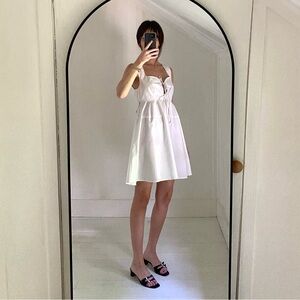 Matthew Bruch Apron Tie Babydoll Mini Dress in White Poplin NWT Size 1